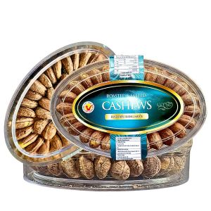 Hạt Điều Rang Muối - Điều Lụa Size Cồ 380 Hạt/1KG Hộp Meca Xếp Hoa 2 lớp 350g Tem Xanh Lục