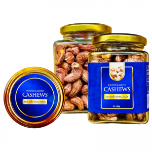 Hạt Điều Rang Muối - Điều Lụa Size Cồ 380 Hạt/1KG Khối Lượng Tịnh 200g – Hủ thủy tinh vuông 380ml tem xanh