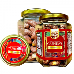 Hạt Điều Rang Muối - Điều Lụa Size Cồ 380 Hạt/1KG Khối Lượng Tịnh 250g – Hủ thủy tinh lục giác 500ml tem đỏ