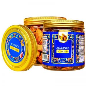 Hạnh Nhân Bơ Mỹ ( còn vỏ ) hộp nắp nhôm 250Gr tem văn xanh