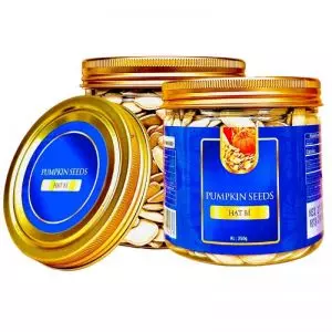 Hạt Bí ( còn vỏ , rang muối ) hộp nắp nhôm 220Gr xanh