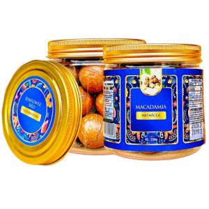 Hạt Mắc Ca ( còn vỏ ) có khóa tách , hộp nắp nhôm 250Gr tem Xanh