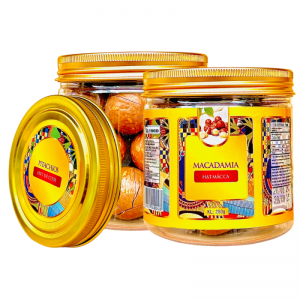 Hạt Mắc Ca ( còn vỏ ) có khóa tách , hộp nắp nhôm 250Gr tem Vàng