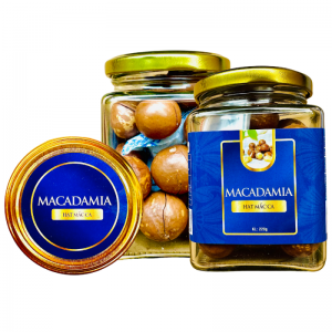 Hạt Mắc ca Nứt Vỏ Size Đại Khối Lượng Tịnh 200g – Hủ thuỷ tinh vuông 380ML tem Xanh