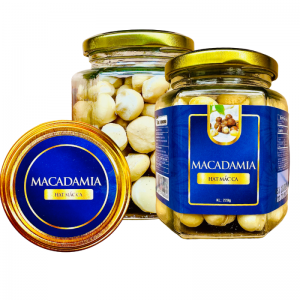 Hạt Mắc ca Nhân Size Đại Khối Lượng Tịnh 200g – Hủ thuỷ tinh lục giác 380ML tem Xanh