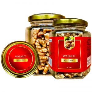 Hạt Óc Chó Nhân Mỹ KHỐI LƯỢNG TỊNH 150G – Hủ thuỷ tinh lục giác – 380ML tem Đỏ