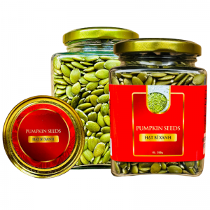 Hạt Bí Xanh Khối Lượng Tịnh 250g – Hủ thủy tinh vuông 380ml tem Đỏ