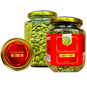 Hạt Bí Xanh Khối Lượng Tịnh 250g – Hủ thủy tinh lục giác 380ml tem Đỏ