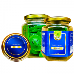 Kiwi Sấy Khối Lượng Tịnh 200g – Hủ thủy tinh lục giác 380ml tem Xanh