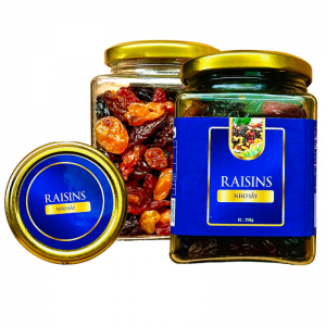 Nho Raisins Khối Lượng Tịnh 250g – Hủ thủy tinh vuông 380ml tem Xanh