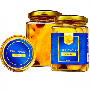 Xoài Sấy Dẻo Khối Lượng Tịnh 200g – Hủ thuỷ tinh vuông 380ML tem Xanh