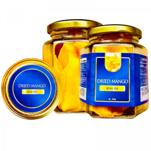 Xoài Sấy Dẻo Khối Lượng Tịnh 200g – Hủ thuỷ tinh lục giác 380ML tem Xanh