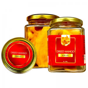 Xoài Sấy Dẻo Khối Lượng Tịnh 200g – Hủ thuỷ tinh vuông 380ML tem Đỏ
