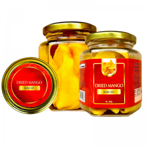 Xoài Sấy Dẻo Khối Lượng Tịnh 200g – Hủ thuỷ tinh lục giác 380ML tem Đỏ