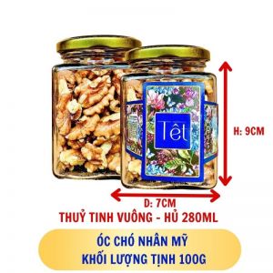 Hạt óc chó nhân mỹ  KHỐI LƯỢNG TỊNH 100G thuỷ tinh vuông - hủ 280ML