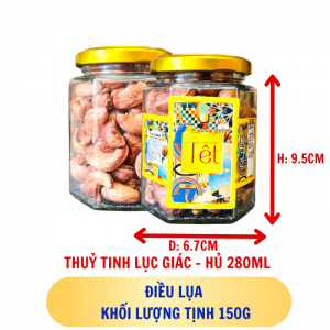 ĐIỀU LỤA - hủ tịnh 150g thuỷ tinh lục giác - hủ 280ML