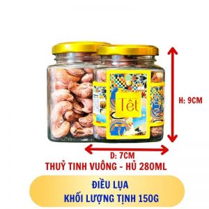 ĐIỀU LỤA - hủ tịnh 150g thuỷ tinh vuông - hủ 280ML