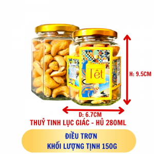 ĐIỀU TRƠN - hủ tịnh 150g thuỷ tinh lục giác - hủ 280ML