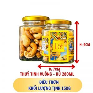 ĐIỀU TRƠN - hủ tịnh 150g thuỷ tinh vuông - hủ 280ML