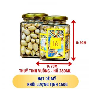 HẠT DẺ MỸ  - hủ tịnh 150g thuỷ tinh vuông - hủ 280ML