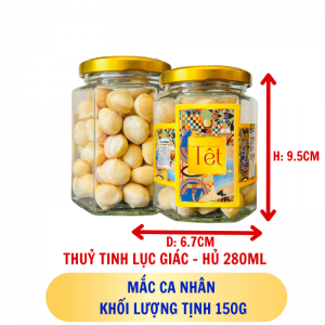 MẮC CA NHÂN - hủ tịnh 150g thuỷ tinh lục giác - hủ 280ML