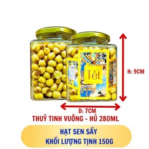 HẠT SEN SẤY - hủ tịnh 150g thuỷ tinh vuông - hủ 280ML