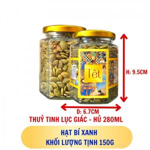 HẠT BÍ XANH - hủ tịnh 200g thuỷ tinh lục giác - hủ 280ML