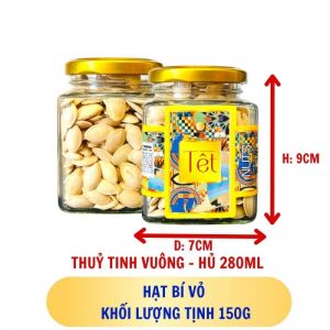 HẠT BÍ VỎ - hủ tịnh 150g thuỷ tinh vuông - hủ 280ML
