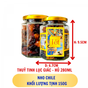 NHO CHILE - hủ tịnh 200g thuỷ tinh lục giác - hủ 280ML