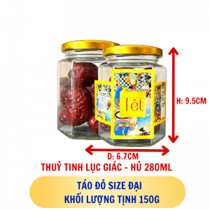 TÁO ĐỎ SIZE ĐẠI- hủ tịnh 100g thuỷ tinh lục giác - hủ 280ML