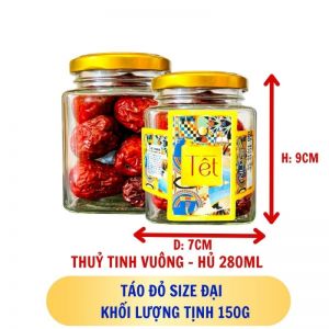 TÁO ĐỎ SIZE ĐẠI- hủ tịnh 100g thuỷ tinh vuông - hủ 280ML