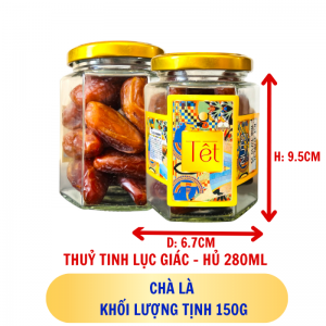 CHÀ LÀ - hủ tịnh 150g thuỷ tinh lục giác - hủ 280ML