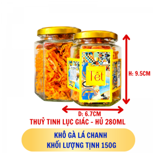 KHÔ GÀ LÁ CHANH - hủ tịnh 100g thuỷ tinh lục giác - hủ 280ML