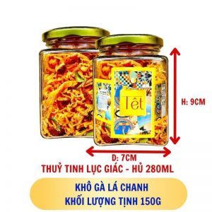 KHÔ GÀ LÁ CHANH - hủ tịnh 100g thuỷ tinh vuông - hủ 280ML