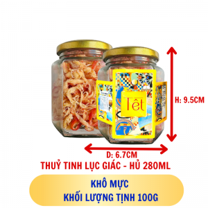 KHÔ MỰC  - hủ tịnh 100g thuỷ tinh lục giác - hủ 280ML