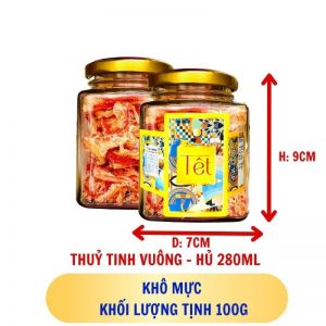 KHÔ MỰC  - hủ tịnh 100g thuỷ tinh vuông - hủ 280ML