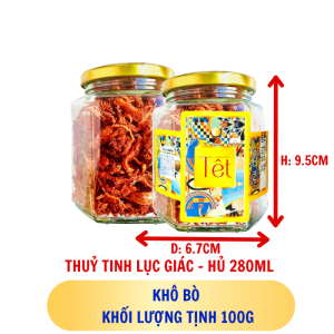 KHÔ BÒ - hủ tịnh 100g thuỷ tinh lục giác - hủ 280ML