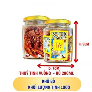 KHÔ BÒ - hủ tịnh 100g thuỷ tinh vuông - hủ 280ML