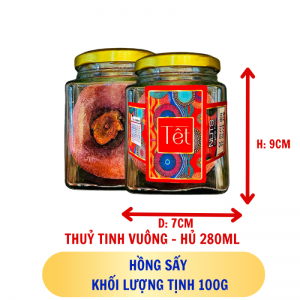 Hồng sấy - hủ tịnh 150g thuỷ tinh vuông - hủ 280ML