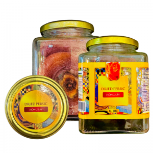 Hồng sấy dẻo Khối Lượng Tịnh 250g – Hủ thủy tinh vuông 500ml tem vàng