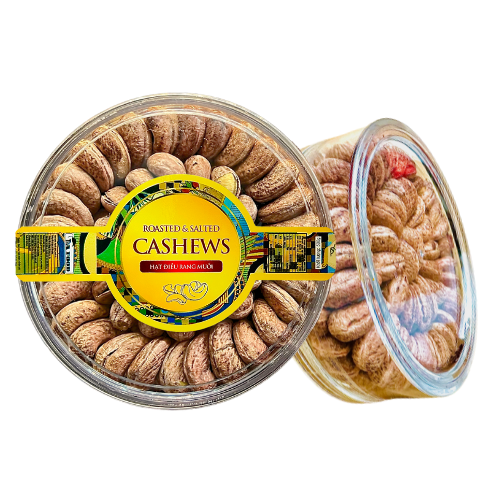 Hạt Điều Rang Muối - Điều Lụa Size Cồ 380 Hạt/1KG Hộp Meca Xếp Hoa 2 lớp 500g Tem Vàng