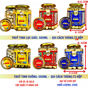 Hạt Dẻ Cười Không Tẩy Khối Lượng Tịnh 250g – Hủ thủy tinh lục giác và vuông 500ml