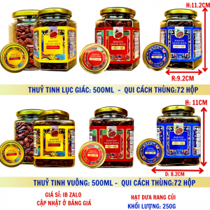 Hạt Dưa Rang Củi Khối Lượng Tịnh 250g – Hủ thủy tinh lục giác và vuông 500ml (TEM XANH, ĐỎ, VÀNG)