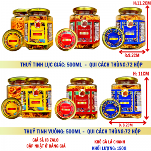 Khô Gà Lá Chanh Khối Lượng Tịnh 180g – Hủ thủy tinh lục giác và vuông 500ml (TEM XANH, ĐỎ, VÀNG)