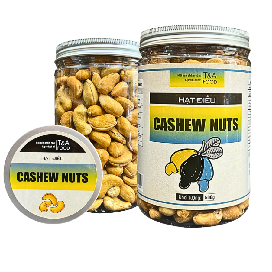 13. Hạt Điều Rang Muối - Đã Bóc Lụa (Vàng) Size Cồ 380 Hạt/ 1 kg hộp nắp nhôm 500Gr